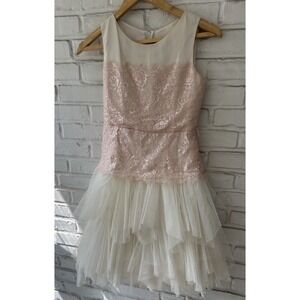 Luxury CHANTILLY Place Dress breathtaking Lace Drop Waist Tutu Ivory-Pink Sz 12‎